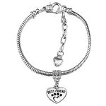 Best Friend Pet Paw Girls Adjustable Starter Charm Bracelet with Heart Pendant and Gift Box