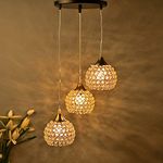 Homesake®3-Lights Round Golden Cluster Chandelier Crystal Half Globe Hanging Light, E27 Holder, Decorative, URBAN Retro, Nordic Style, LED/Filament Bulb