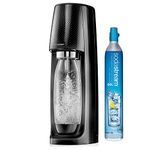 SodaStream Spirit Sparkling Water Maker Machine includes a 1 Litre Reusable BPA Free Water Bottle for Carbonating and 60 Litre CO2 Blue Gas Cylinder - Black