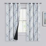 FMFUNCTEX 100% Blackout Curtains for Bedroom, Blue on White Curtains 63 Inches Long for Living Room, Tree Branch Pattern Print Curtain Panels, Thermal Insulated Drapes Grommet Window Curtains 2 Panels