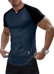 JMIERR Athletic Shirts for Men Short Sleeve Patchwork Muscle Slim Fit T Shirt Hipster Longline Henley Shirt Gym Workout Tees Shirts, 3XL