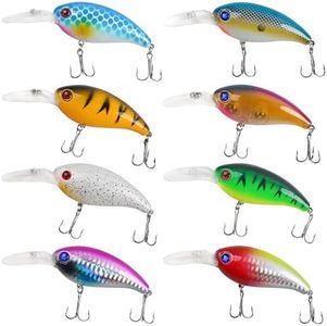 Crankbait Fishing Lures Kit,8pcs Deep Diving Crankbait Swimbait Topwater Bass Fishing lures Hard Baits Minnow Crank Bait Lures for Bass Trout Salmon Freshwater Saltwater