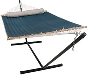 Sunnydaze Double Quilted Fabric Hammock with Stand and Pillow - 350 Pound Capacity - Black Stand - Tidal Wave