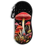 NPOOYI Sunglasses Soft Case, Ultra Light Portable Neoprene Zipper Glasses Case, Eyeglass Case with Carabiner for Men Women, Red Mushroom