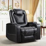 ANJ Power Recliner Chair with USB Ports and Cup Holders, Electric PU Leather Reclining Chair with Hidden Arm Storage, Home Theater Recliners with Overstuffed Backrest for Living Room, Bedroom, Black