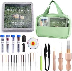 Mayboos Needle Felting Kit, 6"x6" Felting Pad Needle Felting Tools Felting Mat Needle Felting Supplies with Felting Needles Finger Guards Wooden Handle Scissor Bag for Beginner Professional DIY