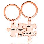 Uloveido Rose Gold Plated Keychains Men and Women Couples Jewelry Stainless Steel Puzzle Promise Keychain for Girlfriend Boyfriend Best Friend SN136 (His Crazy-Her Weirdo)