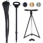 ALEVMOOM Walking Cane with Seat,Portable Folding Cane,Crutches Stool for Adults,Lightweight Retractable Stool for Elderly,Max Load 440lb,Outdoor Travel Rest Stool with a Carry Bag (Black)