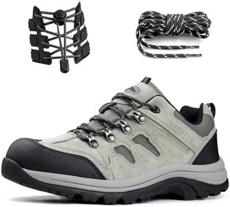 CC-Los Men's Hiking Shoes Waterproof | Suede Leather Lace-Free Lightweight Breathable Trekking Outdoor Work Shoe | Grey Size 8.5