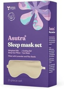 ASUTRA Silk Eye Pillow for Sleep, Champagne - Filled w/Lavender Buds & Flax Seeds, Weighted Eye Mask, Meditation & Light Blocking Blindfold, Cooling Gel Mask Included