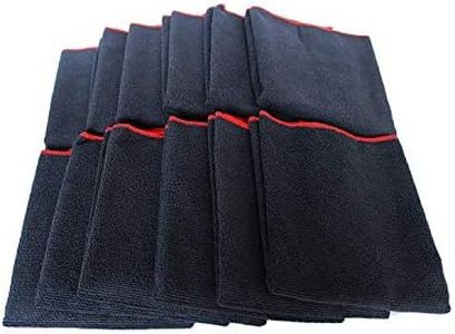 Maxshine 16”x24” Universal 12-Pack Black Microfiber Car Detailing Towel (330GSM) - Red Sewn Border - Professional Car Care Towels for Detailing
