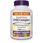 Webber Naturals Vitamin B100 Complex, Timed Release, 140 Tablets, Supports Energy Production and Metabolism, Vegan