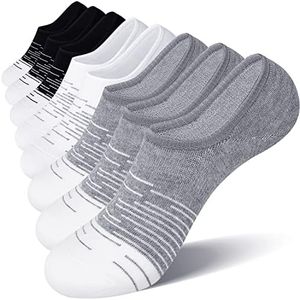 FITRELL 8 Pack Women's No Show Socks Low Cut Invisible Socks, Black+White+Grey, Medium, Shoe Size 9-11