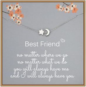 Best Friend Necklace, 925 Sterling Silver Moon Star Necklace, Friend Ship Gifts for Women, Close Friends Birthday Gifts, Long Distance Friendship Gifts, Medium, Sterling Silver, No Gemstone