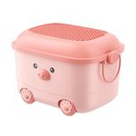 Baby Bucket Plastic Drug Storage Box - Toy Storage Box Children'S Storage Box Pulley With Cover Cartoon Series Trunk Storage Box-(46 X 35 X 23 Cm)-(Pink-Bear)