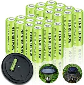 Henreepow AA Solar Rechargeable Batteries, Double A 1.2V Ni-MH Pre-Charged for Garden Landscaping Outdoor Solar Lights, String Lights, Pathway Lights (AA-600mAh-24pack)