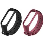 INEFABLE® Mi Band 3 & 4 Straps Silicon Wristband Band Straps for Original M3 & M4 Bands with One Year Warranty (Black & Wine, Pack of 2)