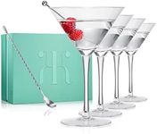 Crystal Martini Glass Set of 4 | 10oz | Classic Luxury Cocktail with Bar Spoon & Olive Picks, Premium Hand-Blown | Classic Cocktail Clear Coupes For Manhattan, Cosmopolitan, Sidecar, Stemmed Goblets