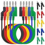 Hejo 5pcs Multimeter Test Leads Set, 4mm Double Ended Banana Plug Test Leads with 10pcs Crocodile Clips, Pluggable Soft Test Cabels Length of 1M for Multimeter