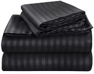 Royale Linen Striped Bed Sheet Set - Brushed Microfiber 1800 Bedding - 1 Fitted Sheet, 1 Flat Sheet, 2 Pillow case - 4 Piece Damask Stripe California King Bed Sheet Set (Stripe Black, California King)