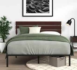 Zinus Double Bed Frame, Figari Bamboo and Metal Industrial Style Bedframe Base, Solid Wood, Bedroom Furniture, Brown