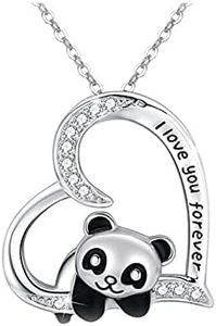 Panda Necklace Gifts for Women Girls Boys Heart Pendant Necklace for Women Men Teen Girls I Love You Forever Necklace Gifts for Kids Girlfriend Boyfriend Mom Dad