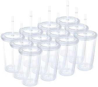 12 Pack Clear Insulated Tumblers, Plastic Tumbler Cups, Double Wall Tumblers, 16Oz Acrylic Insulated Tumbler Cups with Lid and Reusable Straw