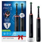 Oral-B Pro 3 2x Electric Toothbrushes For Adults, 2 Handles & 2 Cross Action Toothbrush Heads, 3 Modes with Teeth Whitening, 2 Pin UK Plug, 3900, Black