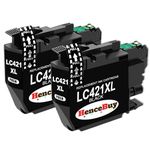 HenceBuy LC421XL Black Ink Cartridges for Brother LC421 XL LC-421XLVA Multipack Compatible with Brother DCP-J1050DW DCP-J1140DW MFC-J1010DW Inkjet Printers, 2 Black (High Yield)