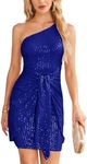 GRACE KARIN Women Sequin Dress Cocktail One Shoulder Sleeveless Sparkly Tie Waist Party Mini Dresses