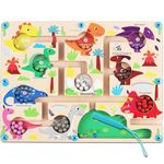 mom&myaboys Toddler Montessori Toys for 3 4 5 Year Old Wooden Puzzle Activity Board Fine Motor Skills Kids Toys Maze Toys Number and Color Maze Board for 3-12 Year Old Gifts (Dinosaur