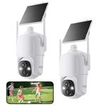 Dzees Security Camera Wireless Outdoor Solar, 2-Pack 2K Wireless WiFi Battery Powered Home Surveillance System, 360° PTZ with Color Night Vision, PIR Human Detection, 2-Way Audio, IP66, 2.4G WiFi