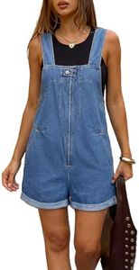 POLIRO Denim Overall Shorts For Women 2026 Front Zip Closure Cuffed Hem Jean Romper Shortalls With 4 Pockets Overol Para Mujer Jumper Light Blue Size 12 14 Large