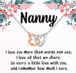 Gzrlyf Nanny Necklace with Message Card Interlocking Heart Necklace for Grandma Jewelry Nanny Gifts from Kids (Nanny 2 heart Necklace)