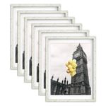 BSRHOMR 12x16 Distressed White Picture Frame with Mat, Country Rustic Style Photo Frame with Removable 11 x 14 Mat, Display Table Top or Wall Mount for Gallery, Set of 6