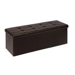 PINPLUS Folding Storage Ottoman Bench, Brown Leather Ottoman Footrest Footstool Rectangle Collapsible Furniture with Lid, 43.3inches Ottoman Coffee Table Padded Seat for Living Room