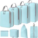 House of Quirk Compression Packing Cubes for Travel, 8 Set Packing Cubes Travel Organizer Compressible Travel Essentials Packing Organizers Travel Essentials (Light Blue)