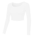 PUERY Basic Women's Sexy Top White Scoop Neck Solid Tops Full Sleeve Blouse Crop Top for Women (3XL, White)