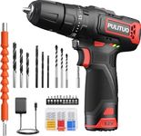 PULITUO 12V Cordless Drill Driver, Power Impact Drill 35Nm, 50Pcs Electric Drill 21+3 Torque, Screwdriver Drill 3/8" Chuck, 2 Speed 1.5Ah Battery, LED Light for Cement, Concrete, Ceiling, Brick, Wall