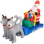 7 Foot Long Christmas Inflatable Santa Claus on Sleigh with Husky Decoration