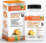 Renew Actives Maximum Strength Vitamin C 1000MG - Antioxidant & Immune Booster for Overall Health, Strong Bones, Teeth & Gums - Non-GMO, Sugar Free, 4-Month Supply (120 Vegan Capsules)