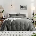 JELLYMONI Gray Duvet Cover King Size - 100% Washed Cotton Linen Like Textured Comforter Cover, 3 Pieces Lightweight Soft Bedding Set with Zipper Closure (Dark Gray, King 104"x90")