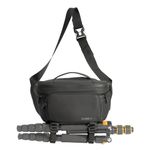 Waterproof Camera Waist Bag - Portable Fanny Pack, Compact Camera Case with Tripod Holder, Daily Crossbody Bag for Canon Nikon Sony DSLR/SLR/Mirrorless Camera, Can accommodate 1 Camera 2 Lens, Black