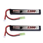 Hilldow 11.1V LiPo Airsoft Battery 1200mAh 30C Rechargeable Stick Pack Batteries High Performance Compatible with Mini Tamiya Connector for Airsoft Guns Rifle Model