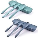 LIDOUK Reusable Cutlery Set with Case, Travel Fork Knife Spoon Set, Portable Plastic Cutlery Set for Picnic School Office Lunch (2pack)