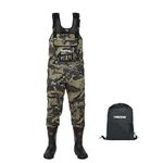 UNISPO Neoprene Bootfoot Chest Waders Durable Rubber Boots with 3M Thinsulation Padded Shoulder Strap Roomy Hand Warmer Pocket Reinforced Knees Pad for Fly Fishing Hunting Wader(Size: UK_13.5)