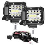 TURBO SII 2PCS LED Pods Lights 4 Inch 60W LED Work Lights Spot Flood Combo Beam Led Cubes Lights W/Wiring Kit For 4WD UTV ATV SUV Pickup Truck Marine Boat