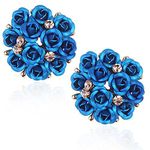 YouBella Fashion Jewellery Rose Shape Stud Earrings for Girls and Women (Blue)