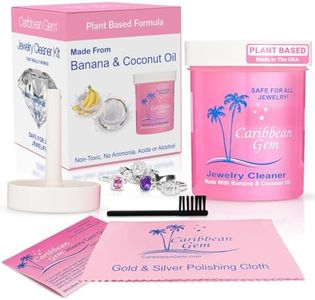 Caribbean Gem Jewelry Cleaner Kit 8oz with Basket, Brush & Polishing Cloth - All Purpose Jewelry Cleaner Solution for Gold, Silver, Diamonds, Rings, Necklaces, Gems, Precious Stones & Metals