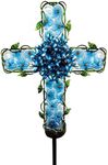 COOZZYHOUR Solar Cross Garden Lights Outdoor Decorative - Solar Metal&Glass Cross Blue Hydrangea Flower Stake Lights- Waterproof 20 Warm White LED for Remembrance Gifts